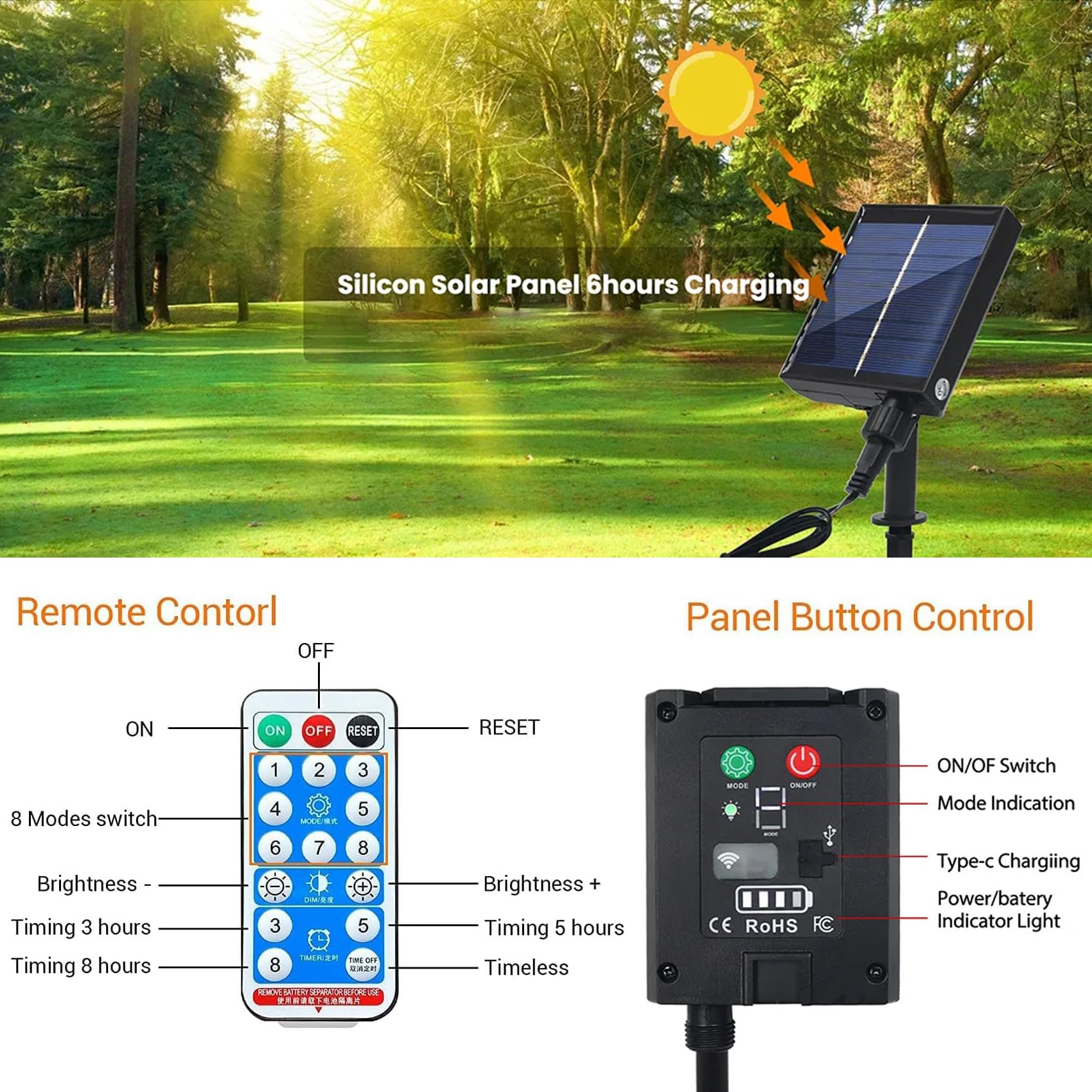KINGCOO Solarna taśma świetlna LED na zewnątrz, wodoodporna, 10 m, 560 LED, elastyczna osłona, lina, łańcuch świetlny, 8 trybów, z pilotem czasowym, do ogrodu, na choinkę, Boże Narodzenie, święta,