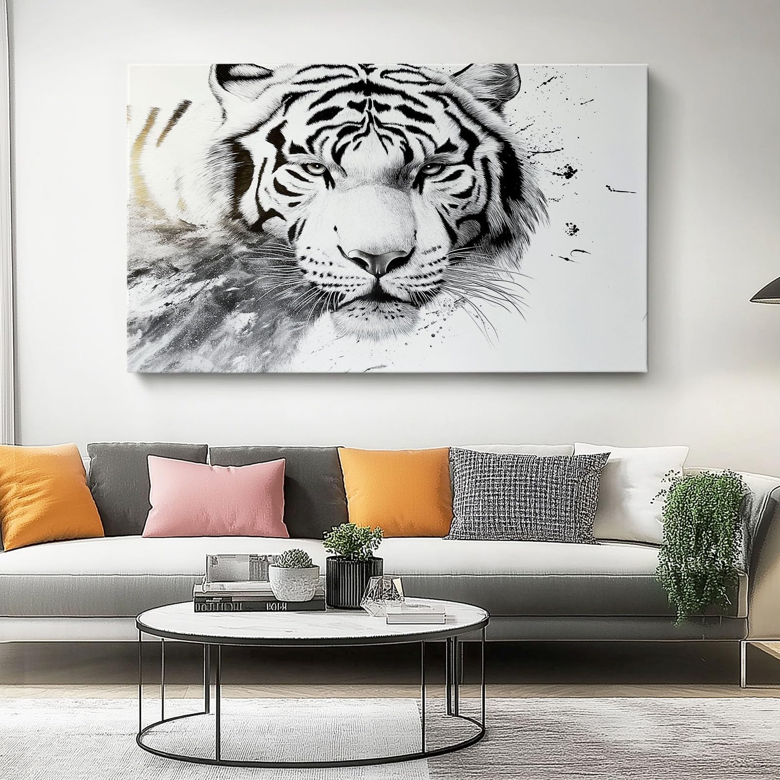 Lienzos decorativos 90l x45an cm Cuadro Sobre Lienzo Moderno Tigres blancos, bocetos artísticos Dormitorio Cocina Cuadros Pared Imágenes Cuadros Decoracion Salon Wall Blanco y negro