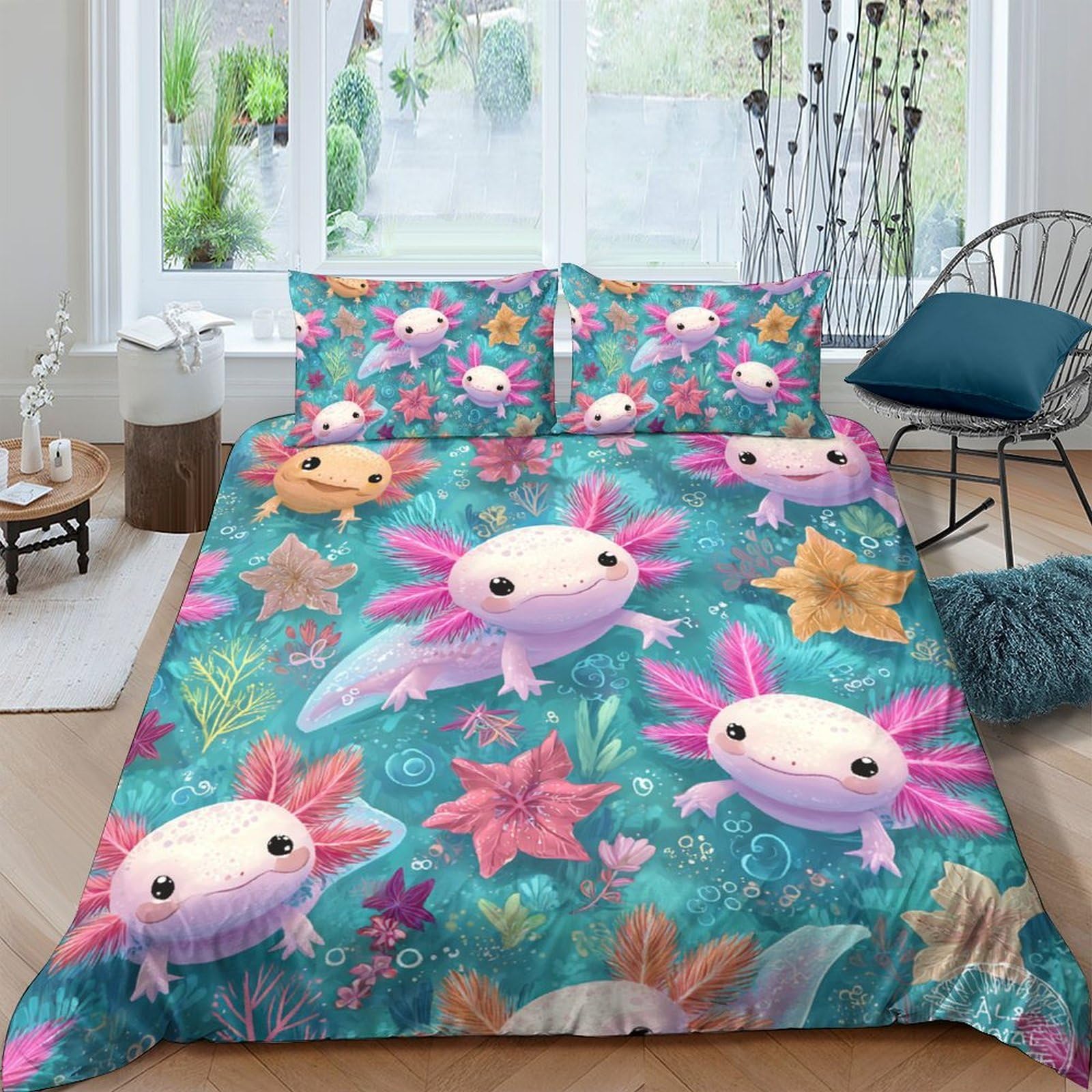 Ctjqhvkz Style-7 3D Printed Cute Axolotl Fitted Sheet Microfiber Soft Starfish Mattress Cover For Bedroom Dorm Room Decor Single（135X200cm）