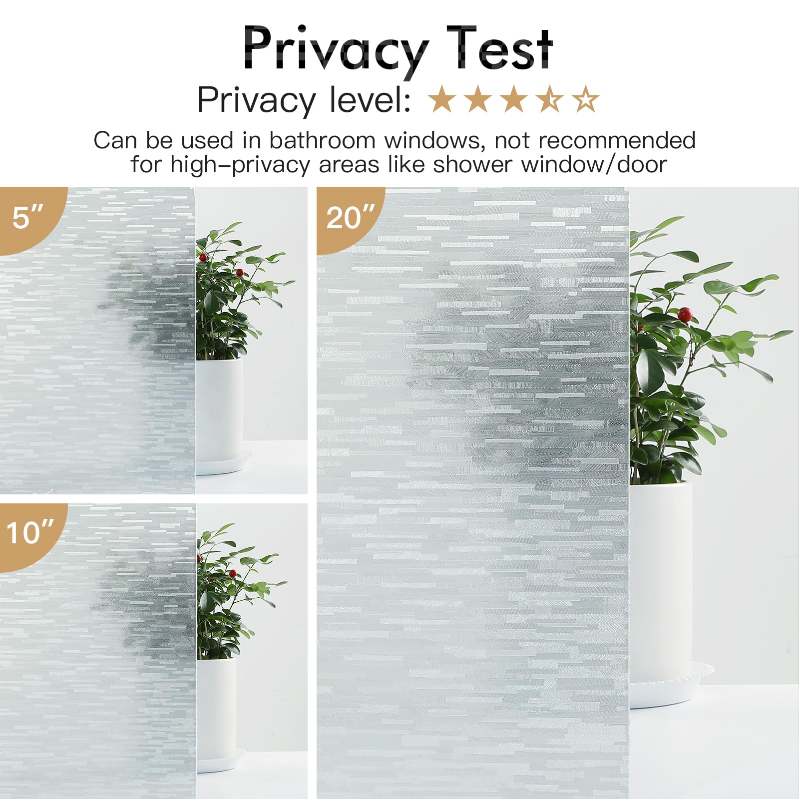 Haton Pellicola per finestra, per privacy, statica, non adesiva, in vetro smerigliato, per finestre, blocco UV, decorativa, rimovibile, opaca, per casa, ufficio, bagno, 90 x 300 cm