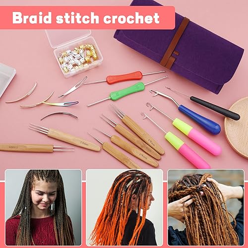 Miniatura 6 de Gancho de ganchillo para rastas, 48 herramientas de gancho de ganchillo para rastas, 6 agujas de ganchillo para rastas, gancho de cierre doblado de