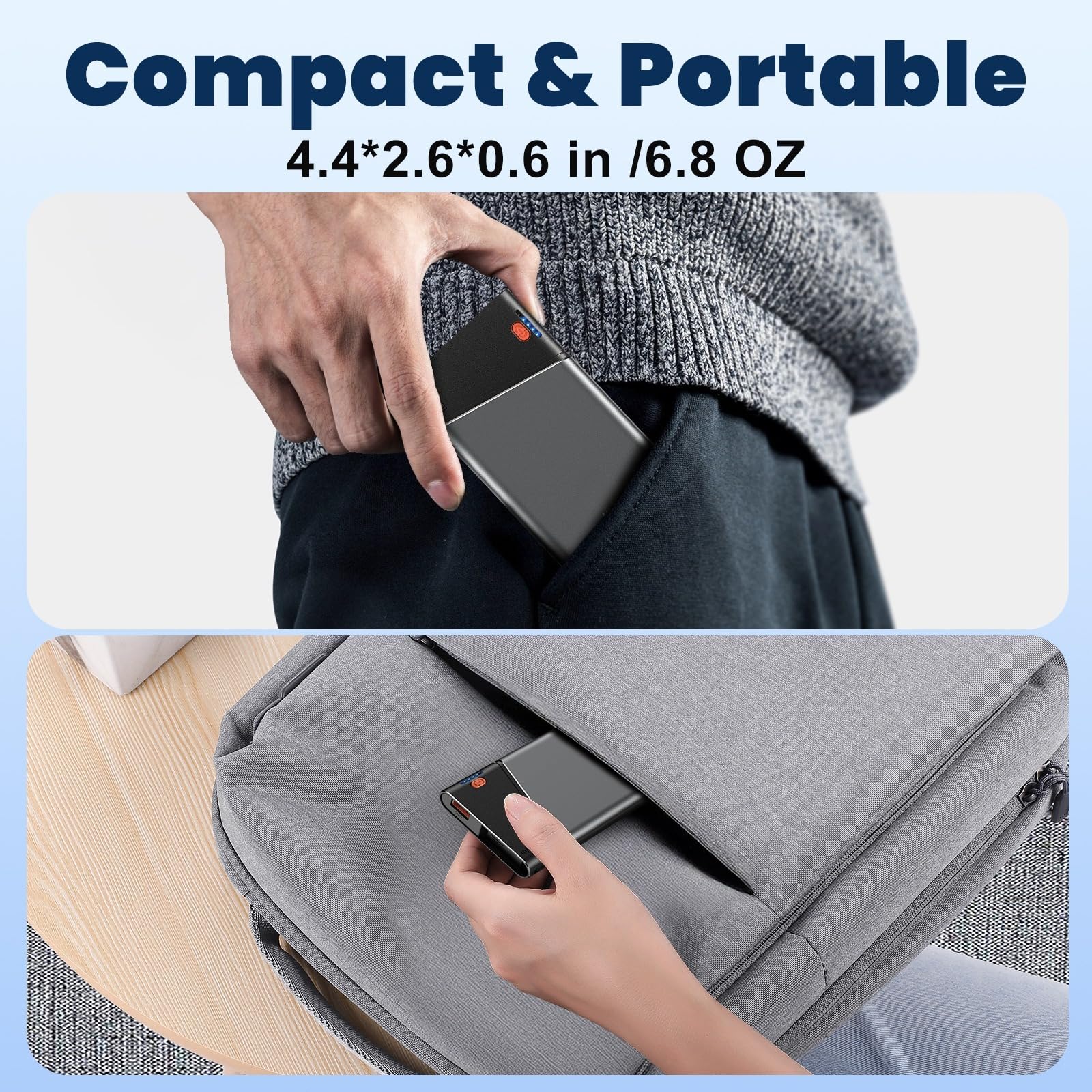 Aaoyun 10000mAh Portable Power Bank, 22.5W PD Fast Charging Battery Pack with Built-in USB-C Cable view 5