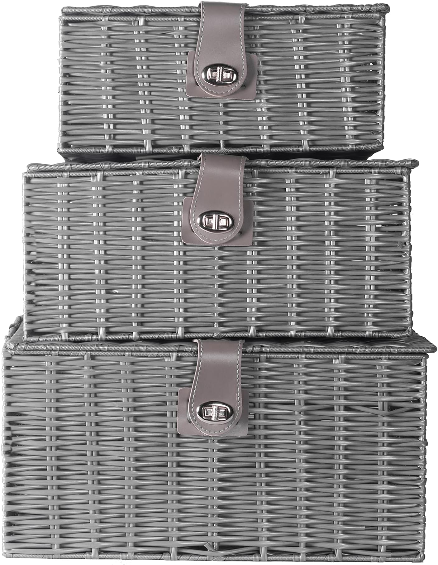 Innoteck Essentials Wicker Woven Storage Baskets Hamper Box with Lid ...