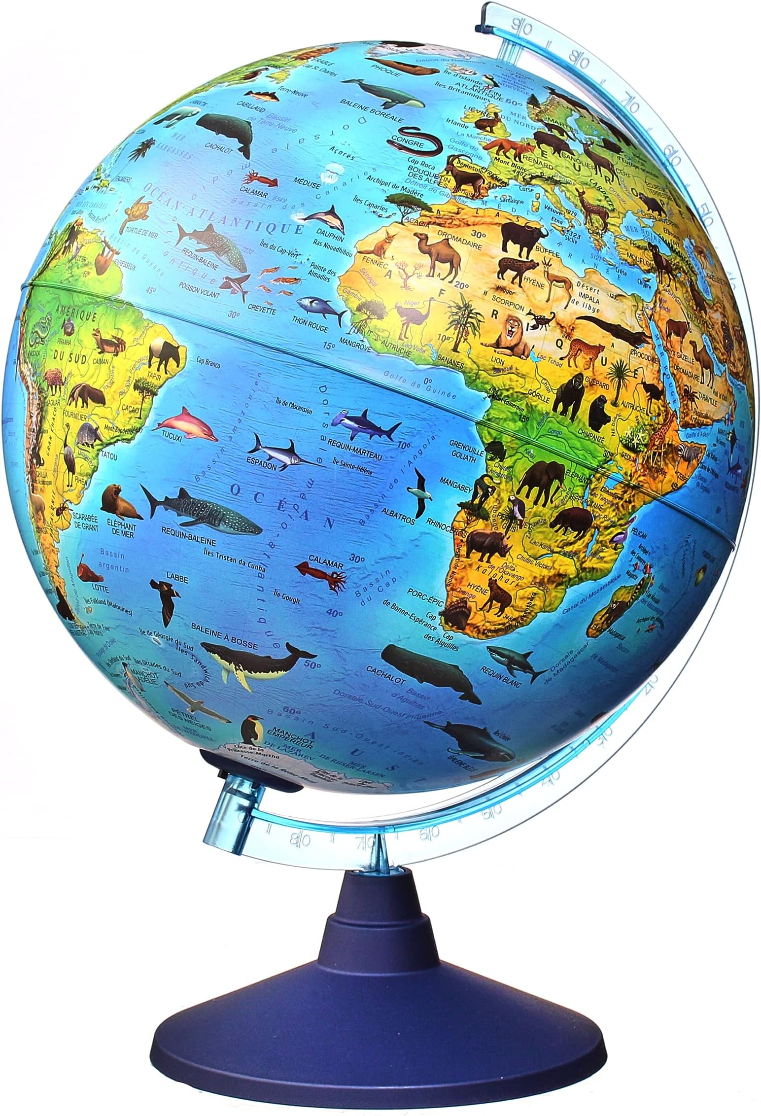 alldoro 68620 3D Lexi Diameter 25 cm with Smartphone IQ App, LED Lamp Without Cable, Nursery, World Map Geographical Animal Illuminated, Children from 3 Years, Zoo Globe, Globus Ø