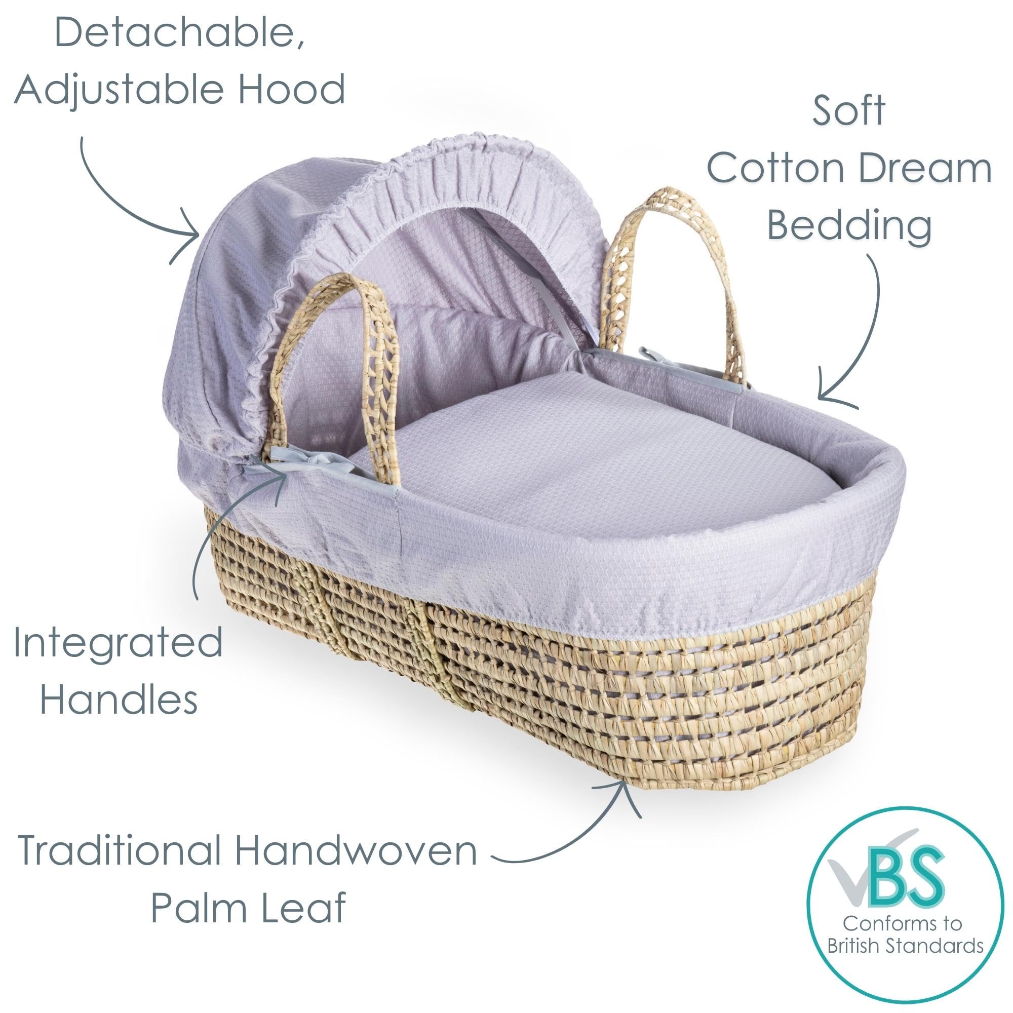 Clair de Lune Cotton Dream Couffin en palmier Gris 75 x 28 cm