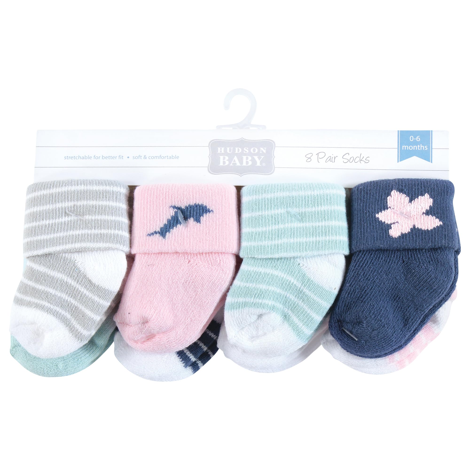 Hudson Baby Unisex Baby Cotton Rich Baby Terry Socks 16-Pack, Pink Dolphin, 6-12 Months