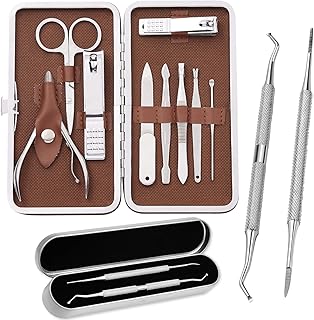 FAMILIFE 100% Stainless Steel Ingrown Toenail File and Lifter Double Sided with Storage Case (Ingrown Toenail File) and Manicure Set Manicure Kit Nail Kit Nail Clipper 9PCS Mens Grooming Kit Pedicure