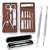 FAMILIFE 100% Stainless Steel Ingrown Toenail File and Lifter Double Sided with Storage Case (Ingrown Toenail File) and Manicure Set Manicure Kit Nail Kit Nail Clipper 9PCS Mens Grooming Kit Pedicure