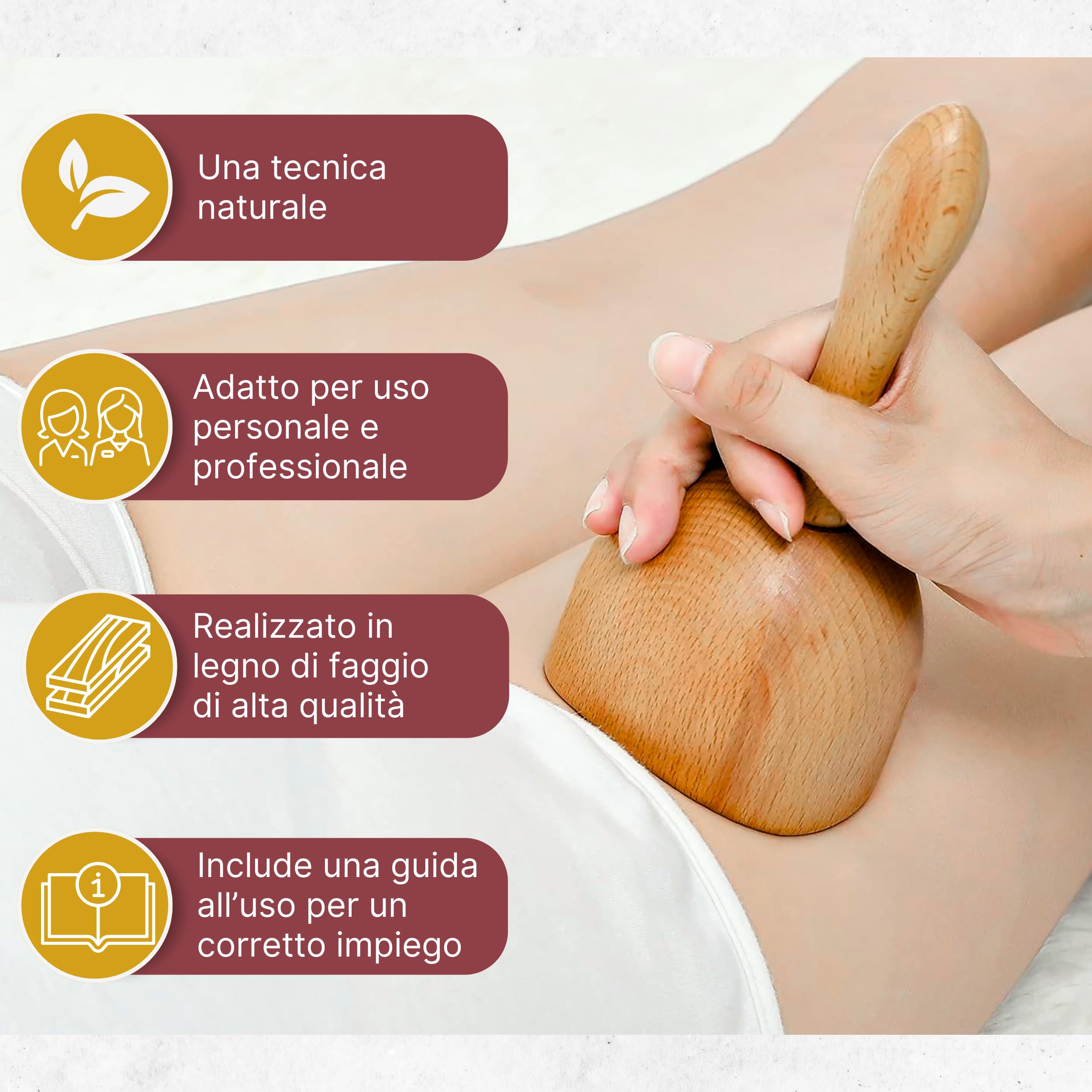 Kit Maderoterapia Legno 4 in 1. Massaggiatore Cellulite e Linfodrenaggio Gambe. Massaggio Anticellulite per il Corpo e le Gambe. Rullo Massaggiatore Linfodrenante in Legno di Faggio.