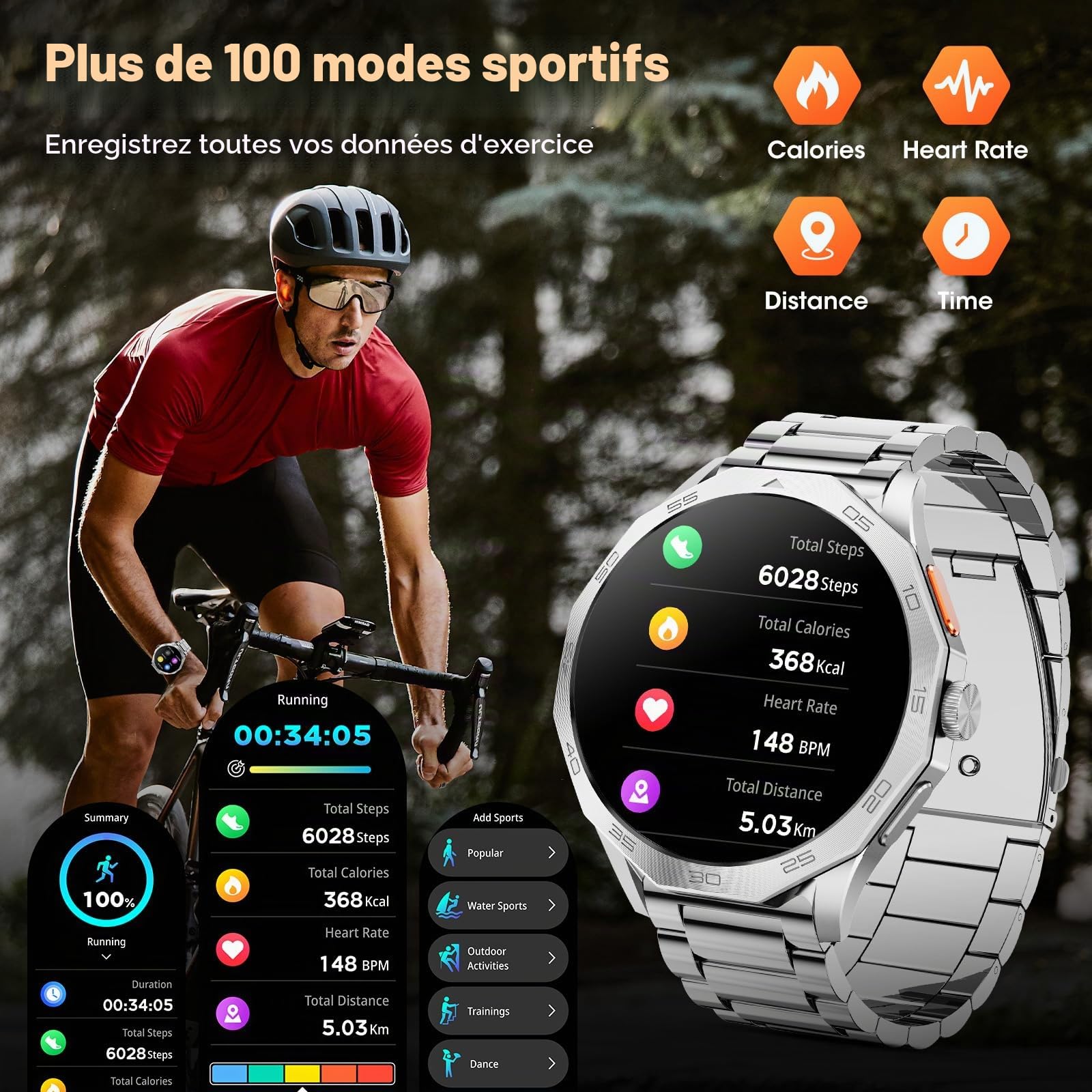 Montre Connectée Homme 1.85"/710mAh/100+ Modes Sportifs, IP68 Étanche Montre Militaire Homme avec Appel Bluetooth, 24H Sommeil/Fréquence Cardiaque/Podomètre Smart Watch pour Android iOS