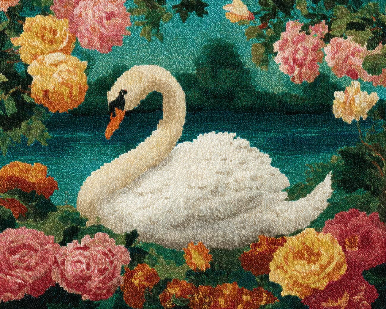 Henypt DIY Latch Hook Rug Kits Swans and Flowers 90x120cm