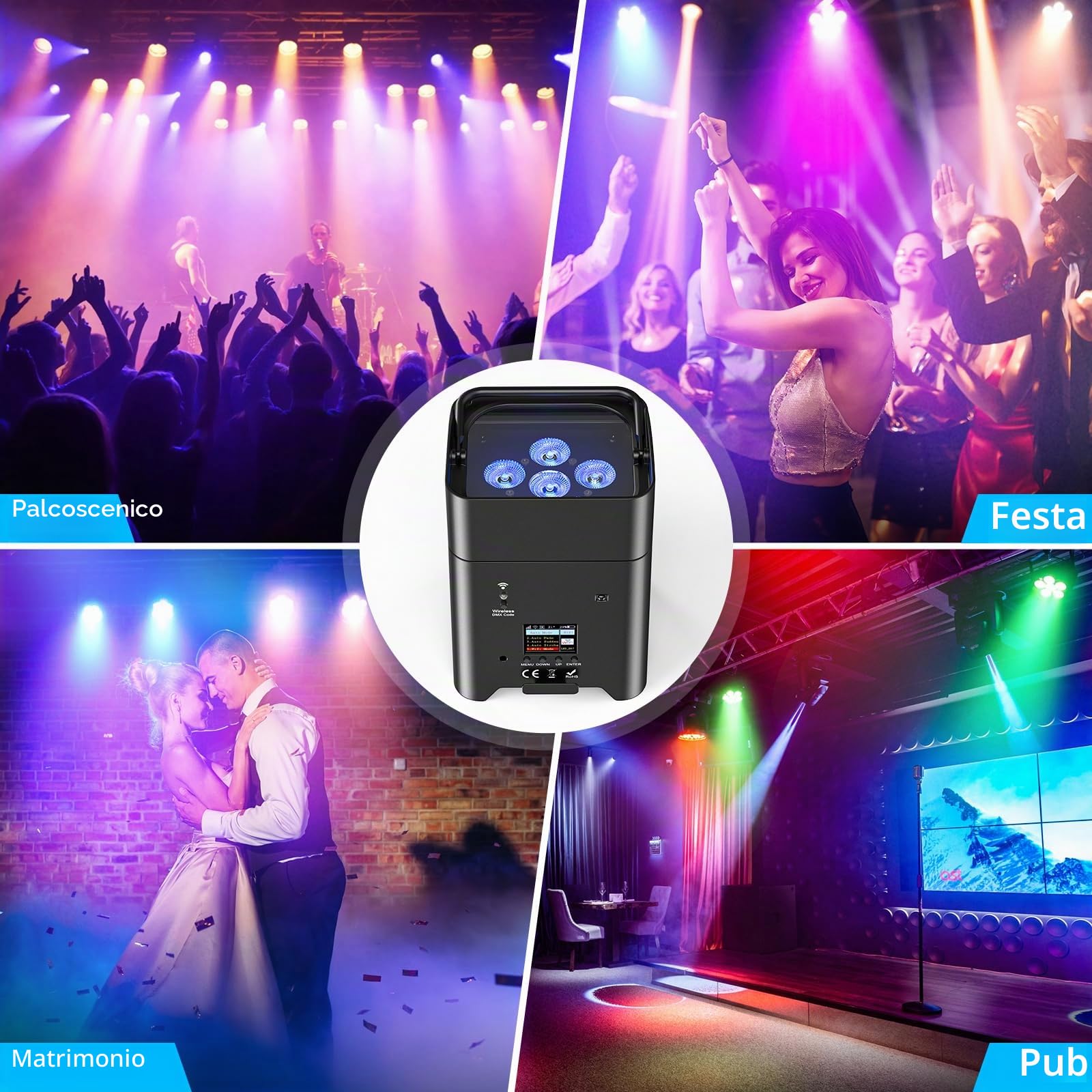 6X108W faretti LED par batteria ricaricabile con flightcase, RGBWA+UV LED Luce per festa senza fili con telecomando/APP/controllo DMX512 illuminazione da palco per feste DJ scena
