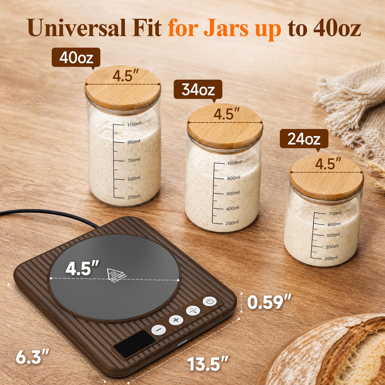 Sourdough Starter Warmer Mat, 65-140°F Precise Temp Control,24H Timer,Wood — Amazon image 5