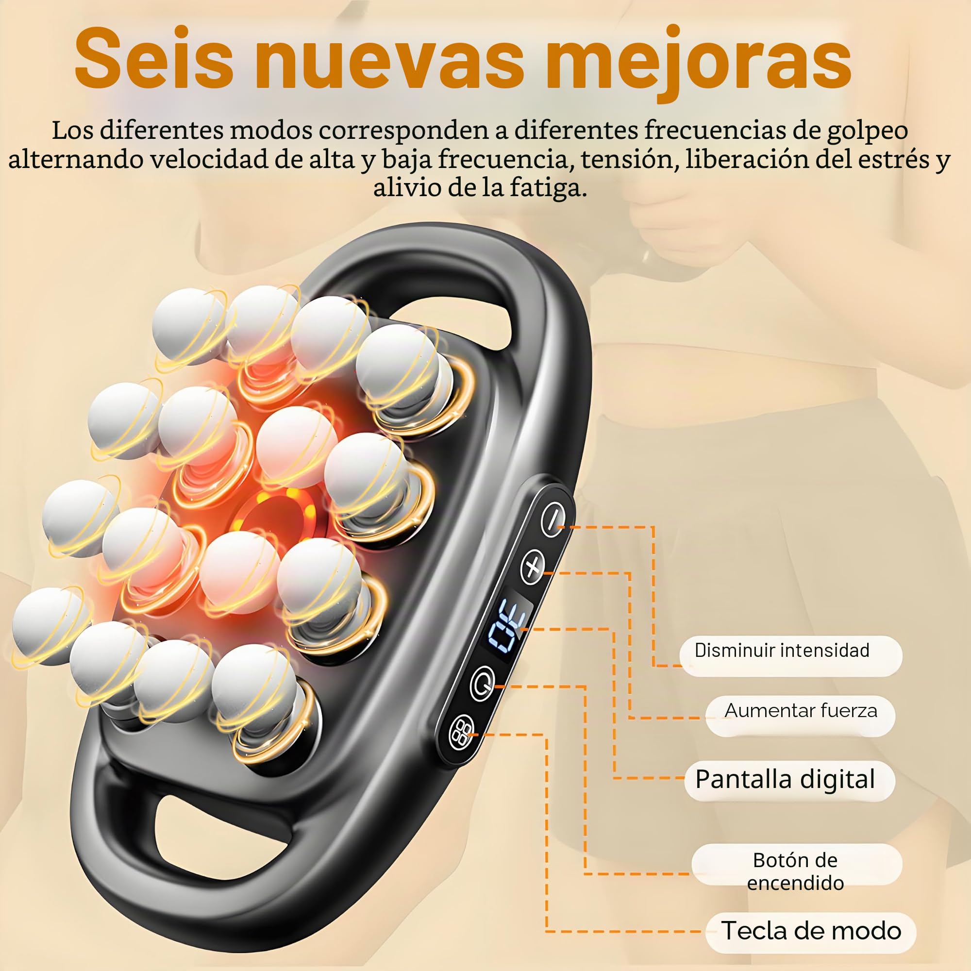 Pistola de masaje muscular de masaje de 16 cabezas, 3 modos y 30 velocidades, Massorger de luz roja,masajeador de cuello,masajeador eléctrico para piernas, brazos, cintura, espalda, nalgas