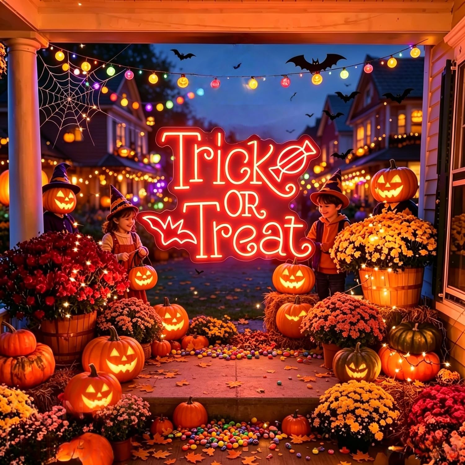 Trick or Treat Neon Sign, LED Halloween Wall Light, Spooky Festive Decoration for Indoor Home Bedroom, Yard Garden Party and Halloween Event Display Decor USB Powered