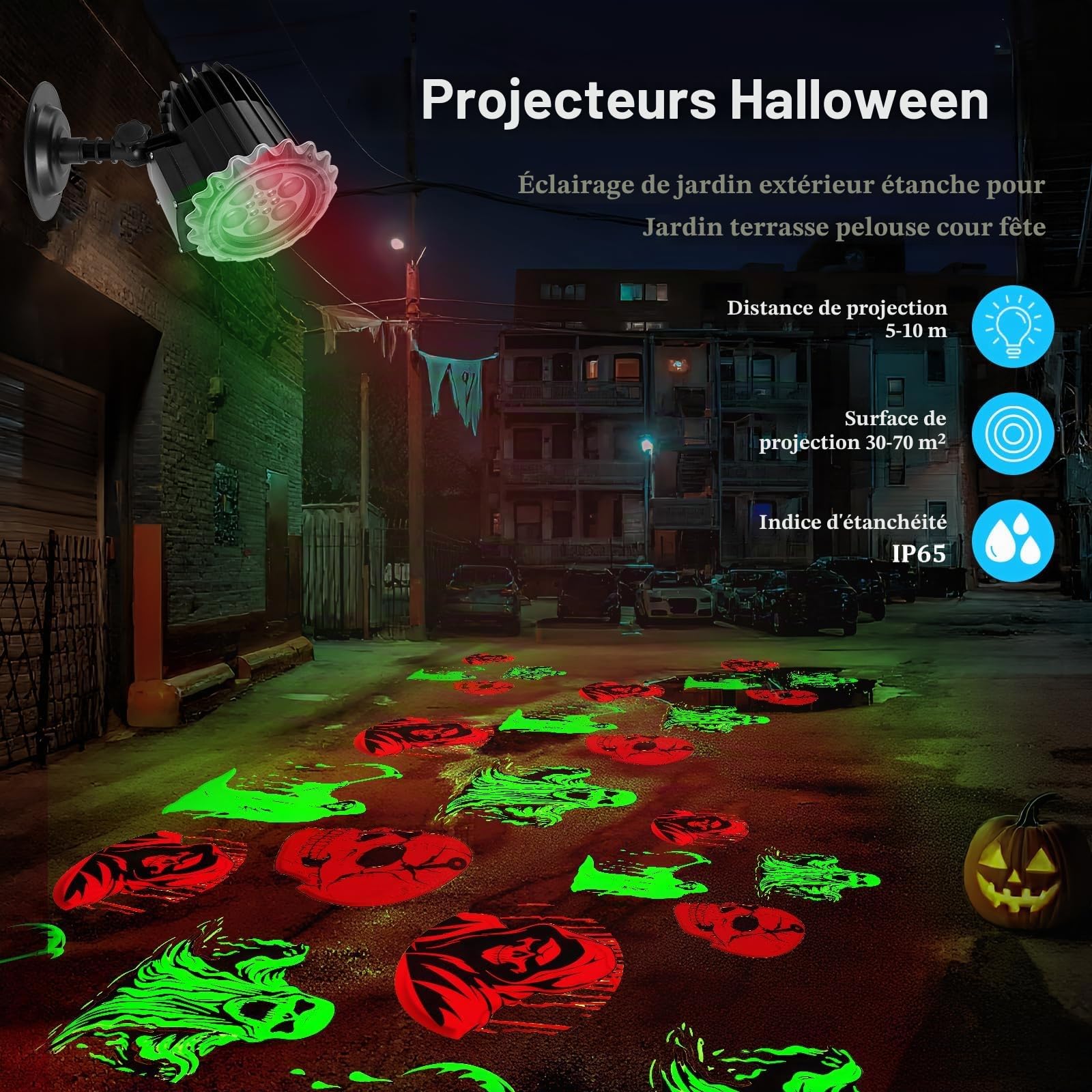 Décoration D'Halloween En Extérieur, Projecteur Dynamique, Projecteur Lumineux étanche IP65, Visage de Diable, Lumières Décoratives D'Halloween Pour Jardin, Fenêtre, Mur, Cour, Fête