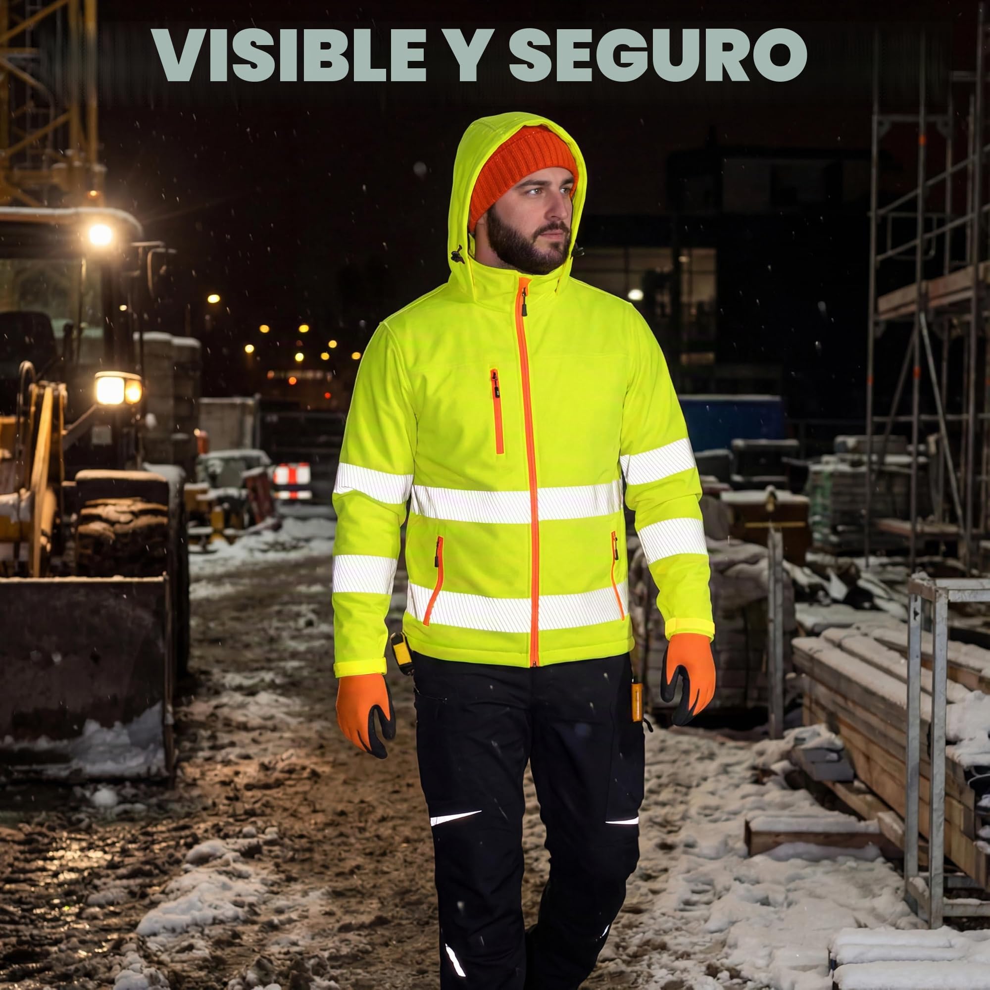 ACE Neon Lite Chaqueta de alta visibilidad - chaqueta softshell de advertencia incl. reflectores y capucha desmontable - EN ISO 20471