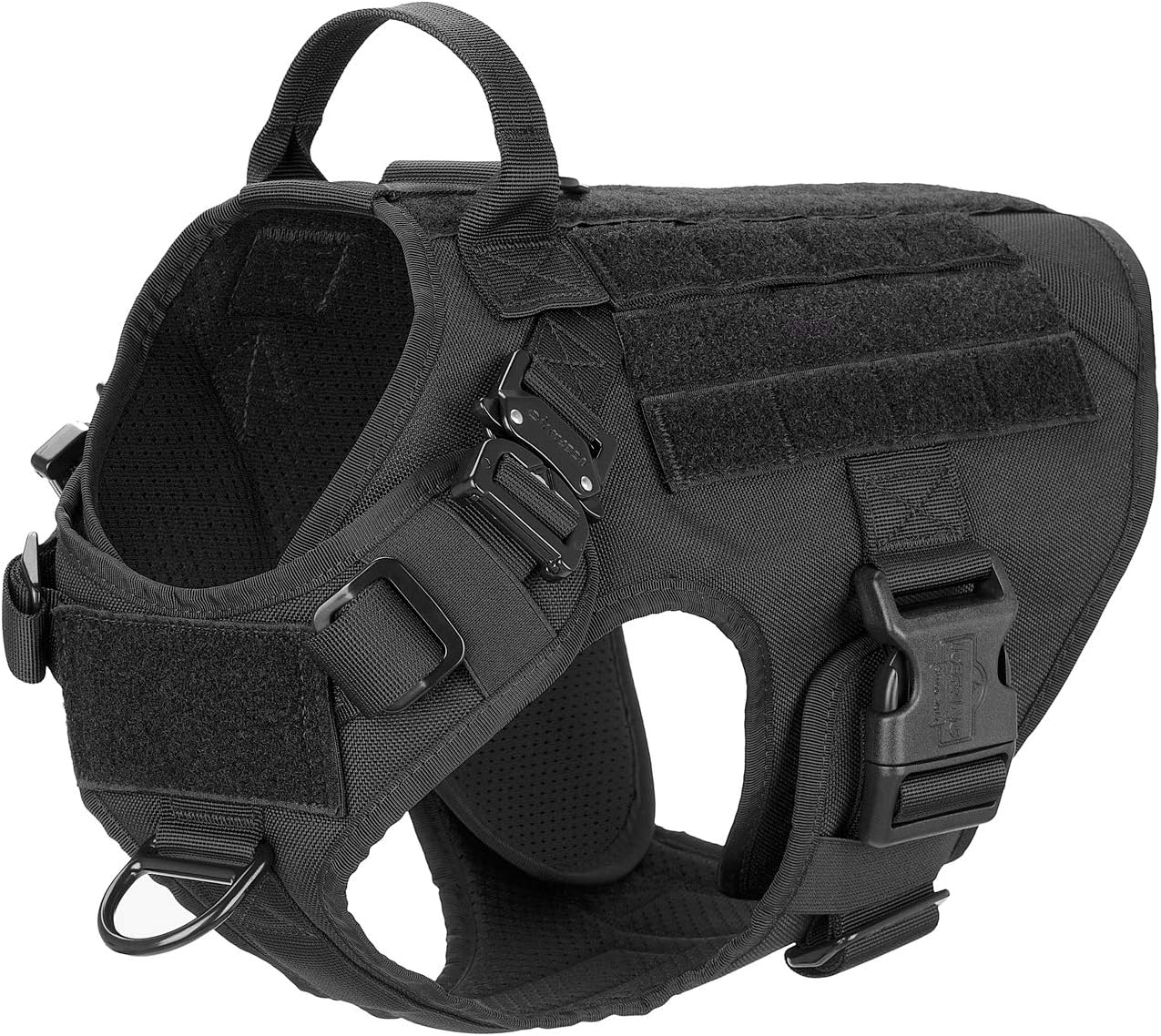ICEFANG Tactical Dog Harness,K9 Working Dog Vest,No Pull Front Leash Clip D-ring,Unbreakable Snap-proof (M, BK-Metal Buckle)