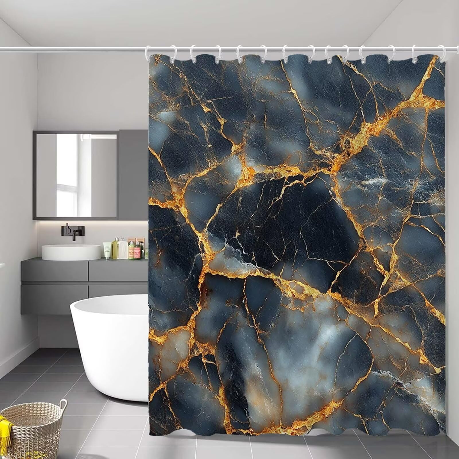 Séchage rapide rideau de douche gris marbré anti-moisissure 90x180 cm