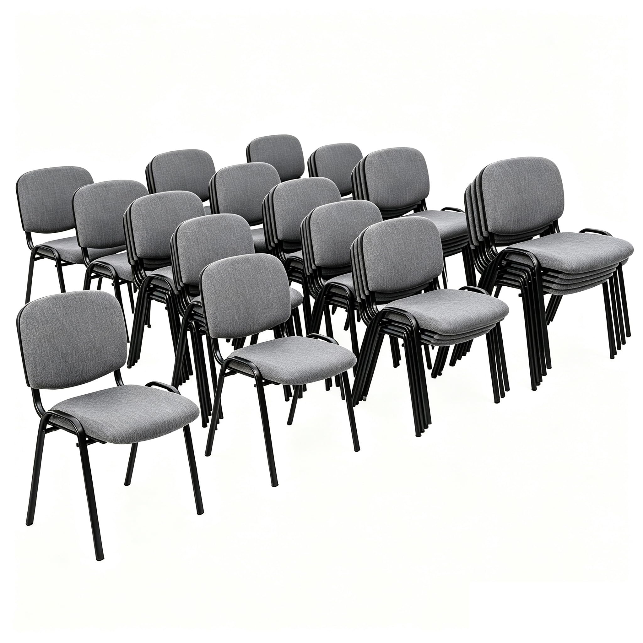 CLATINA Stackable Waiting Room Chairs, Cloth Fabric Guest Reception Chair with Upholstered Thickene Seat and Back Support, Stacking Chair Metal Leg for Office School Church Conference, Gery, 20 Pack