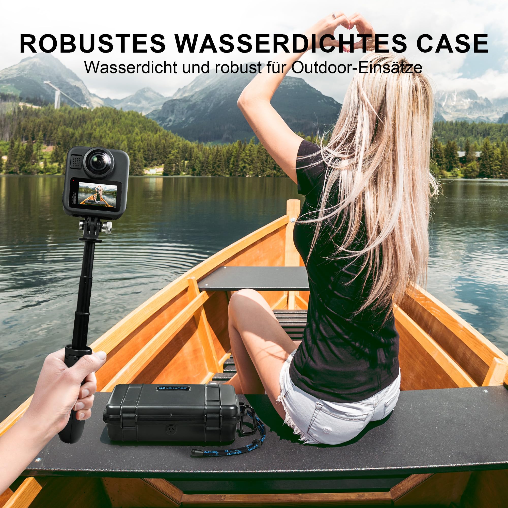 LEKUFEE Reise-wasserdichte Hartschale für GoPro MAX 2, Action-Kamera, Akku, Dual-Ladegerät und Zubehör(Nur Tasche)