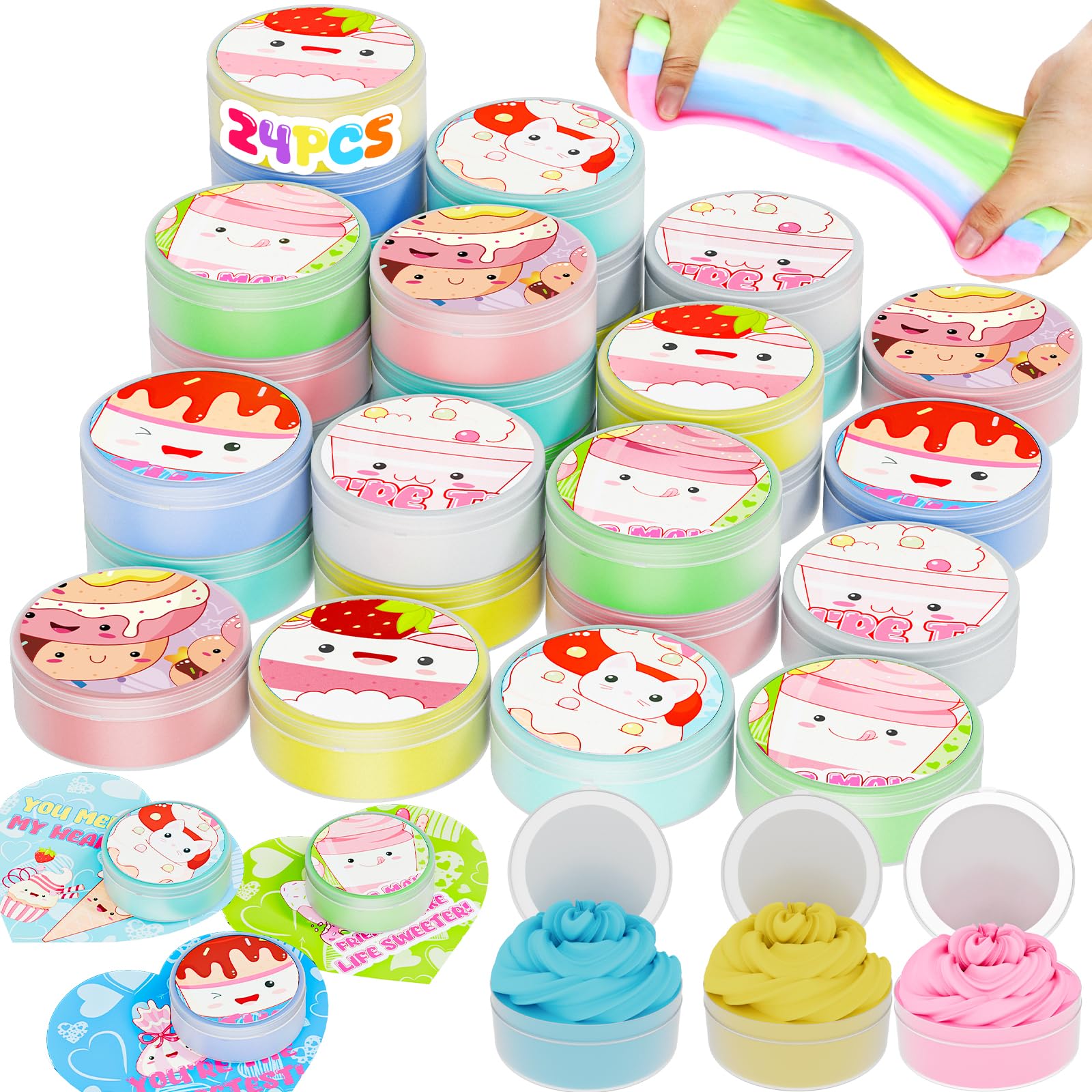 Funewest 24 Pack Ice Cream Butter Slime for Kids, Soft Stretchy Slime Bulk Set with Individual Containers, Party Favors, Classroom Prizes, Sensory Play Toys