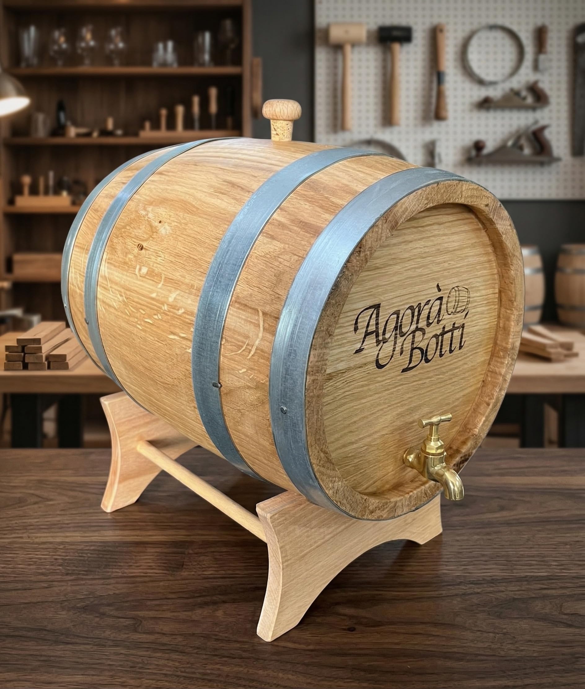Barril de roble de 10 litros con grifo de latón