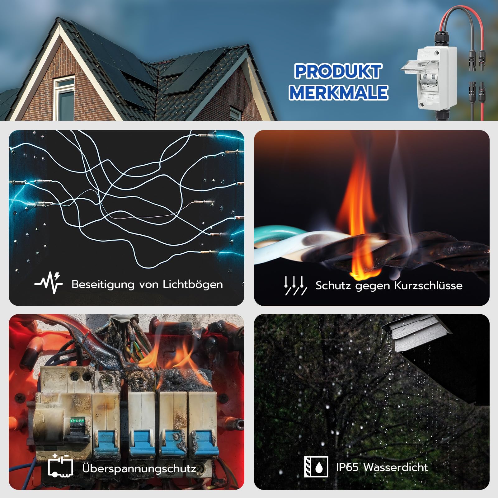 Interruttore di isolamento DC per impianto fotovoltaico 30A DC1000V, scatola di distribuzione con scatola di giunzione fotovoltaica a 2 poli, IP65 impermeabile