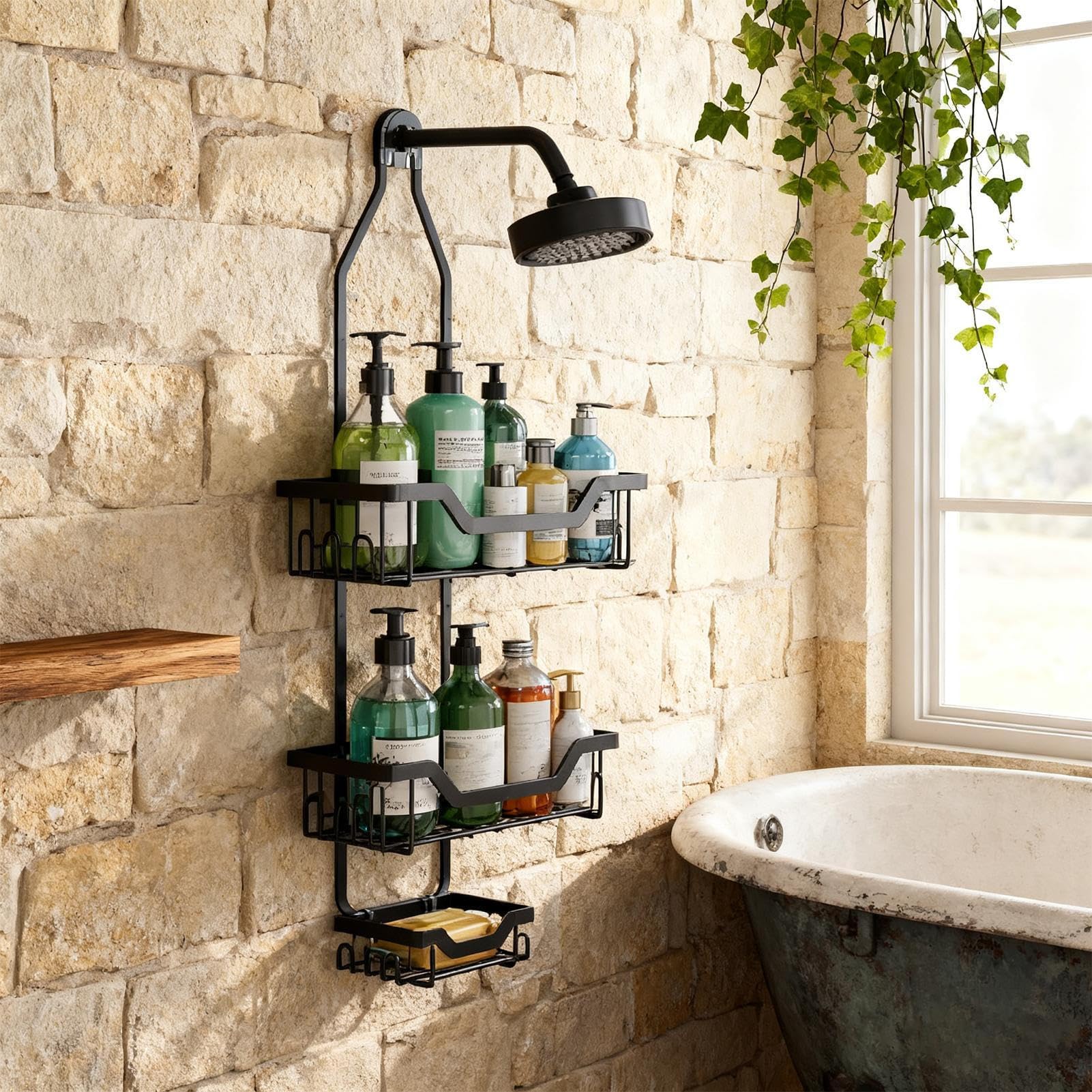 a Càddÿ - Ripiani da bagno 67 x 30 cm, senza punzonatura, per bagno, per appartamenti, camper, case, hotel, ristoranti (nero)