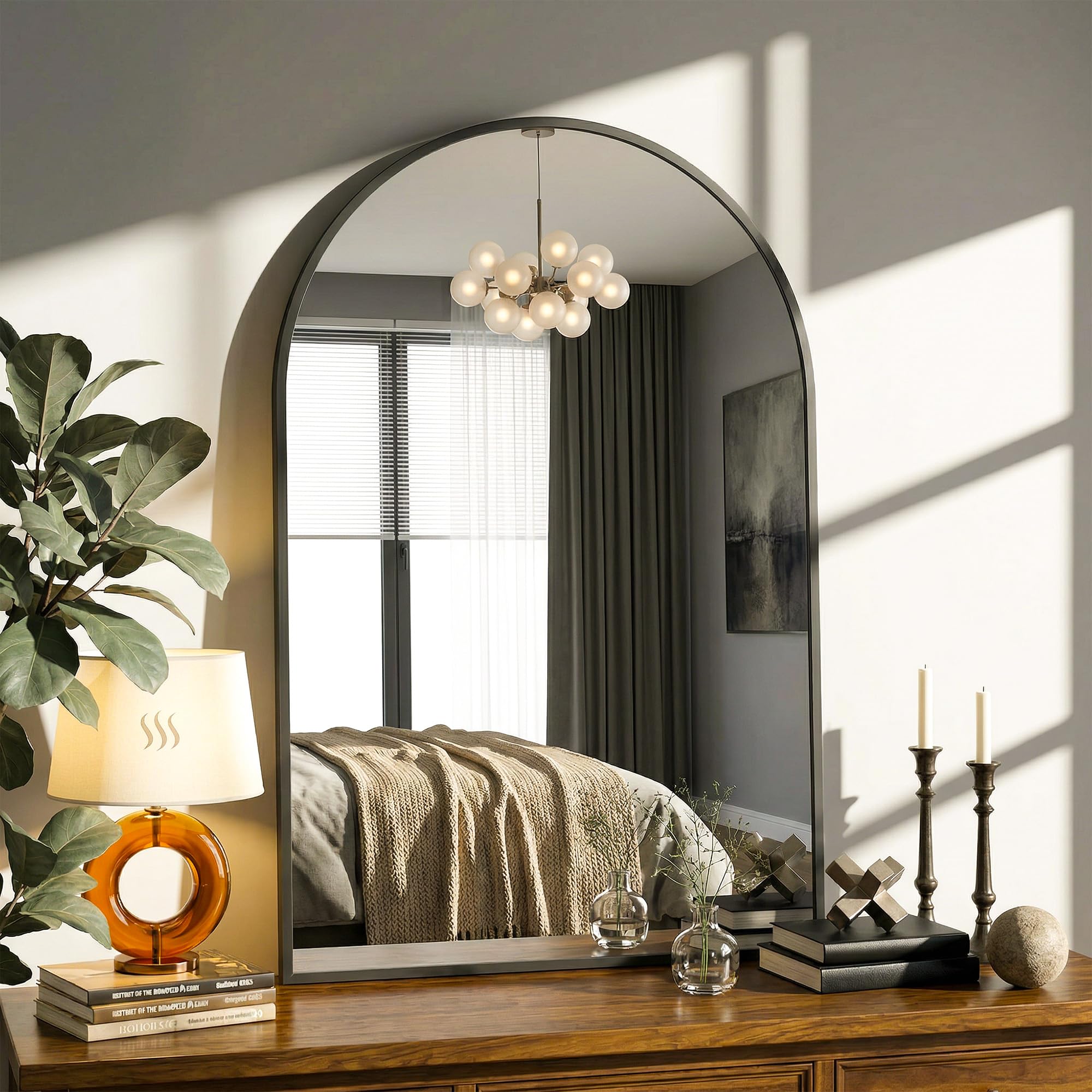 Antok - Miroir de salle de bain à arc, miroir mural 60 x 90 cm, miroirs de vanité pour au-dessus de l’évier, miroirs de salle de bain avec cadre en alliage d’aluminium pour salon, chambre et entrée
