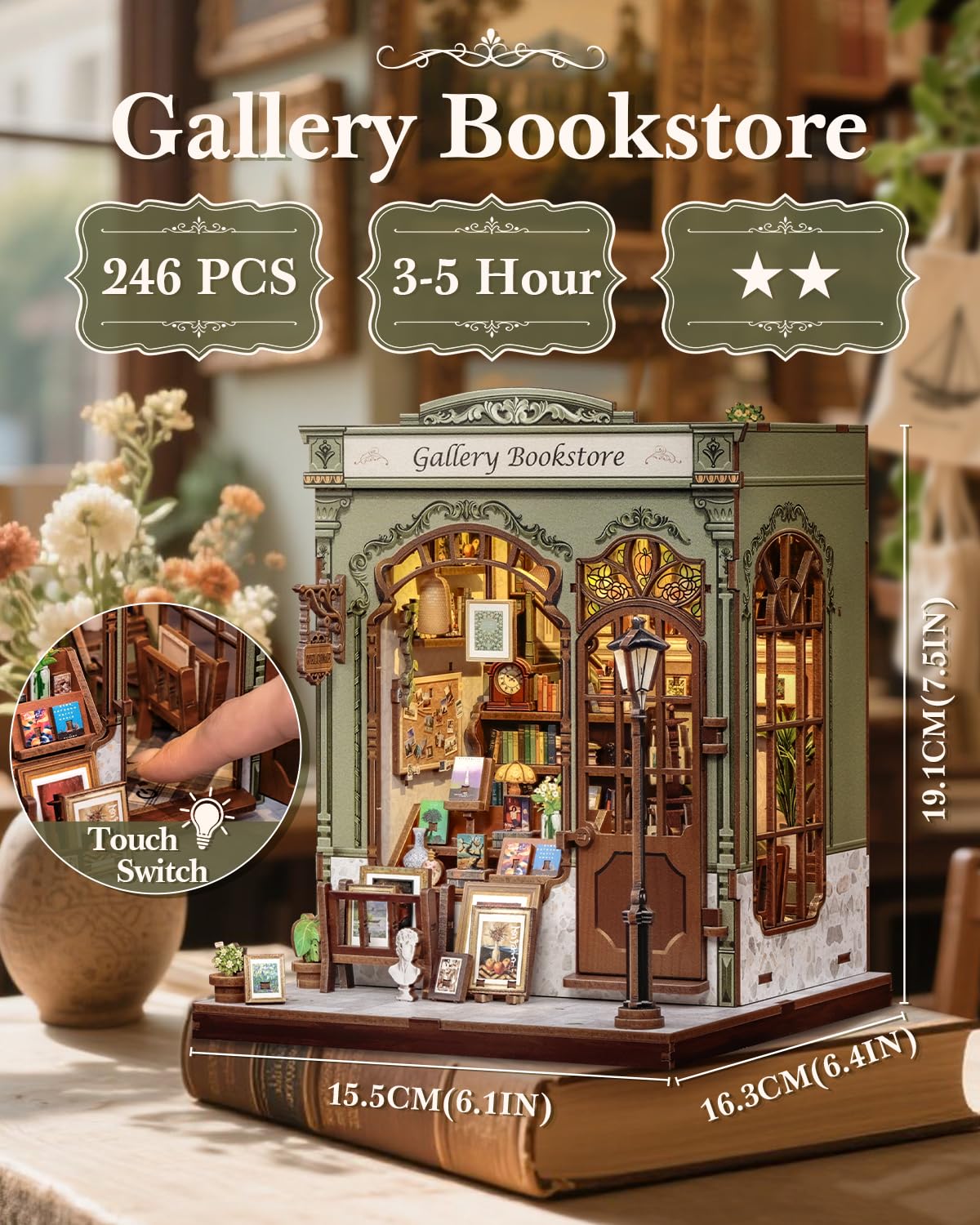 CUTEBEE Book Nook Kit - Casa delle Bambole Fai da Te da Costruire, Una Casa in Miniatura Retro e Artistica, Sottolibri in Legno 3D, Decorazione per Libreria, Regali (Gellery Bookstore)