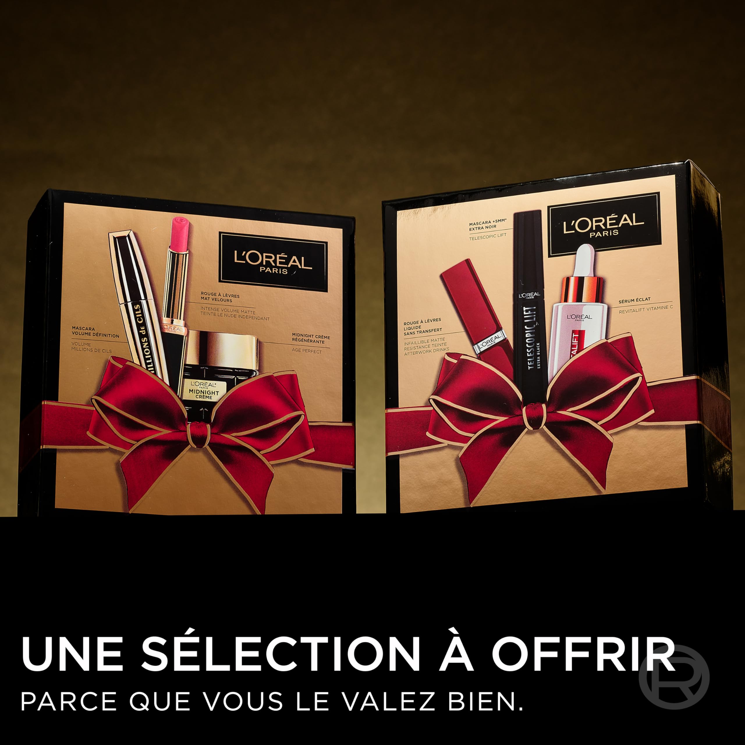 L'Oréal Paris - Coffret Cadeau de Noël - 3 Produits - Crème Anti-Rides, Mascara Volume Millions, Rouge à Lèvres Mat