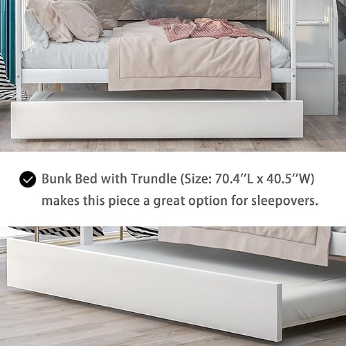 Miniatura 62 de Merax Litera de escalera individual sobre matrimonial con nido, escalera de almacenamiento y barandilla de longitud completa, litera de