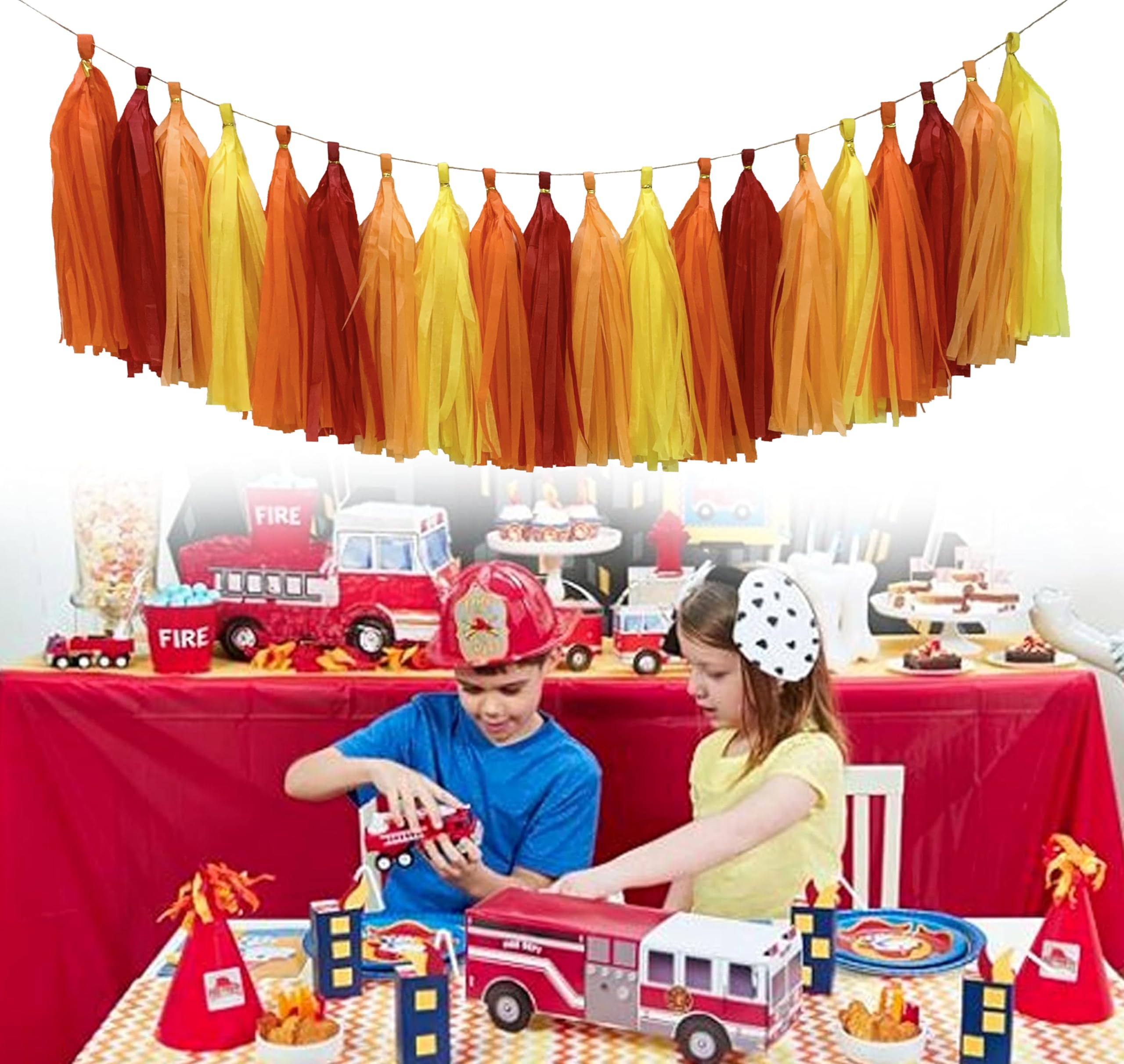 Guirnalda de borlas de papel de seda rojo, naranja y amarillo, pancarta de borla de papel para decoración de fiestas, paquete de 20