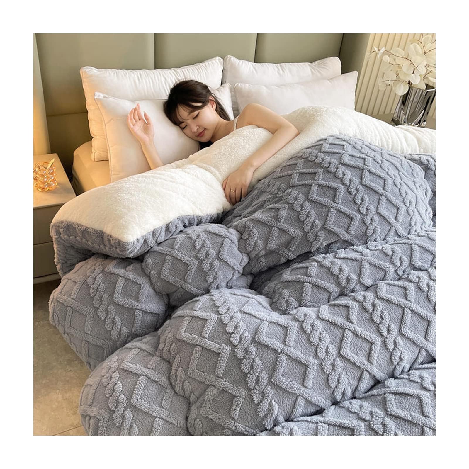 Thickened Super Soft Insulation Hibiscus Winter Quilt -Cashmere Hibiscus Double Fabric - Breathable Warmth Fluffy Plush Double Sided Velvet Blanket for Cold Weather(Color6,200x230cm(5kg))