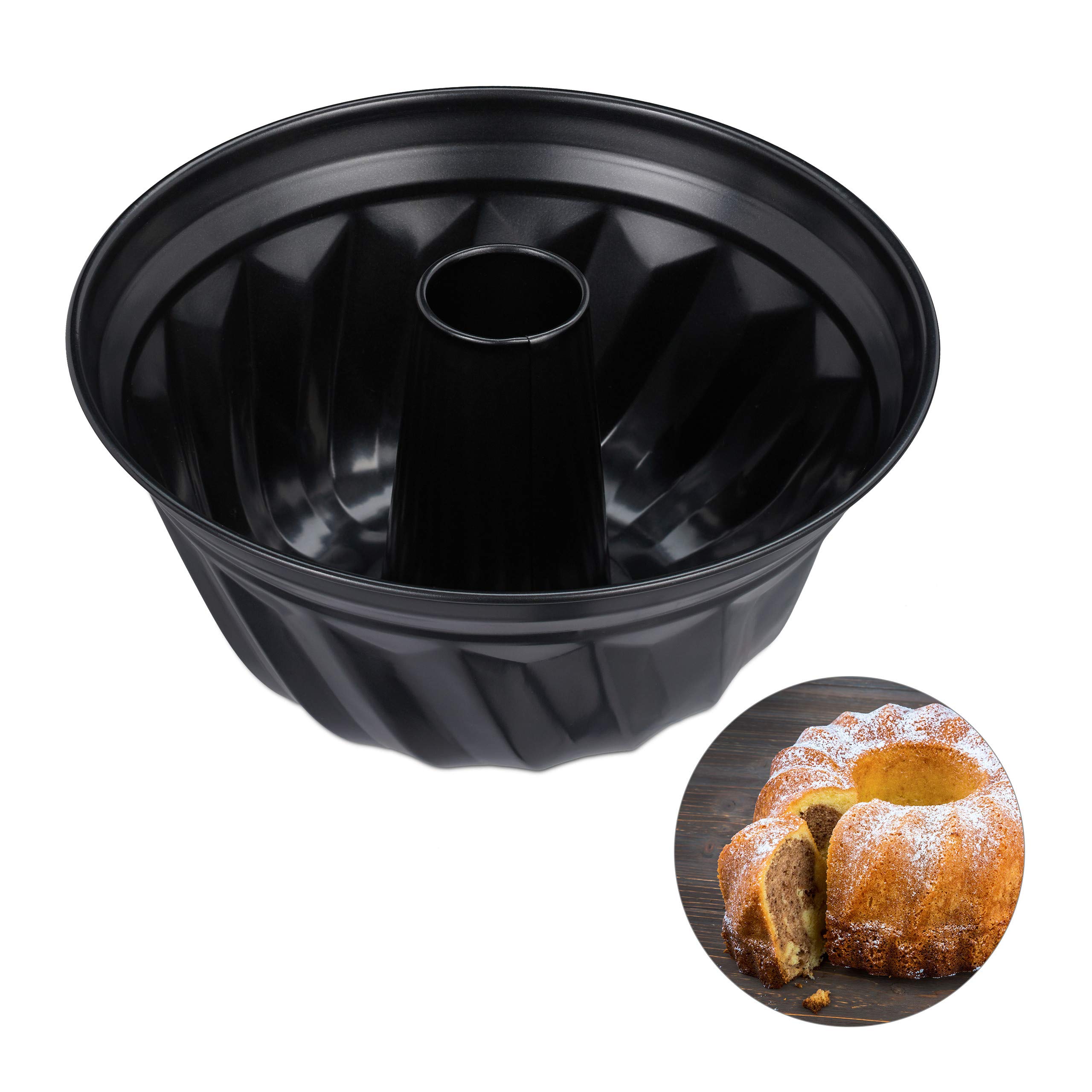 Relaxdays 10027915, noir Moule à gâteaux savarin Kouglof, Ø 25 cm, acier au carbone, antiadhésif, résistant chaleur professionnel