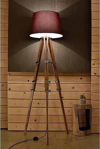 Wood Floor Lamp, Interior Lamp, Industrial Lamp, Textile Shade Lamp