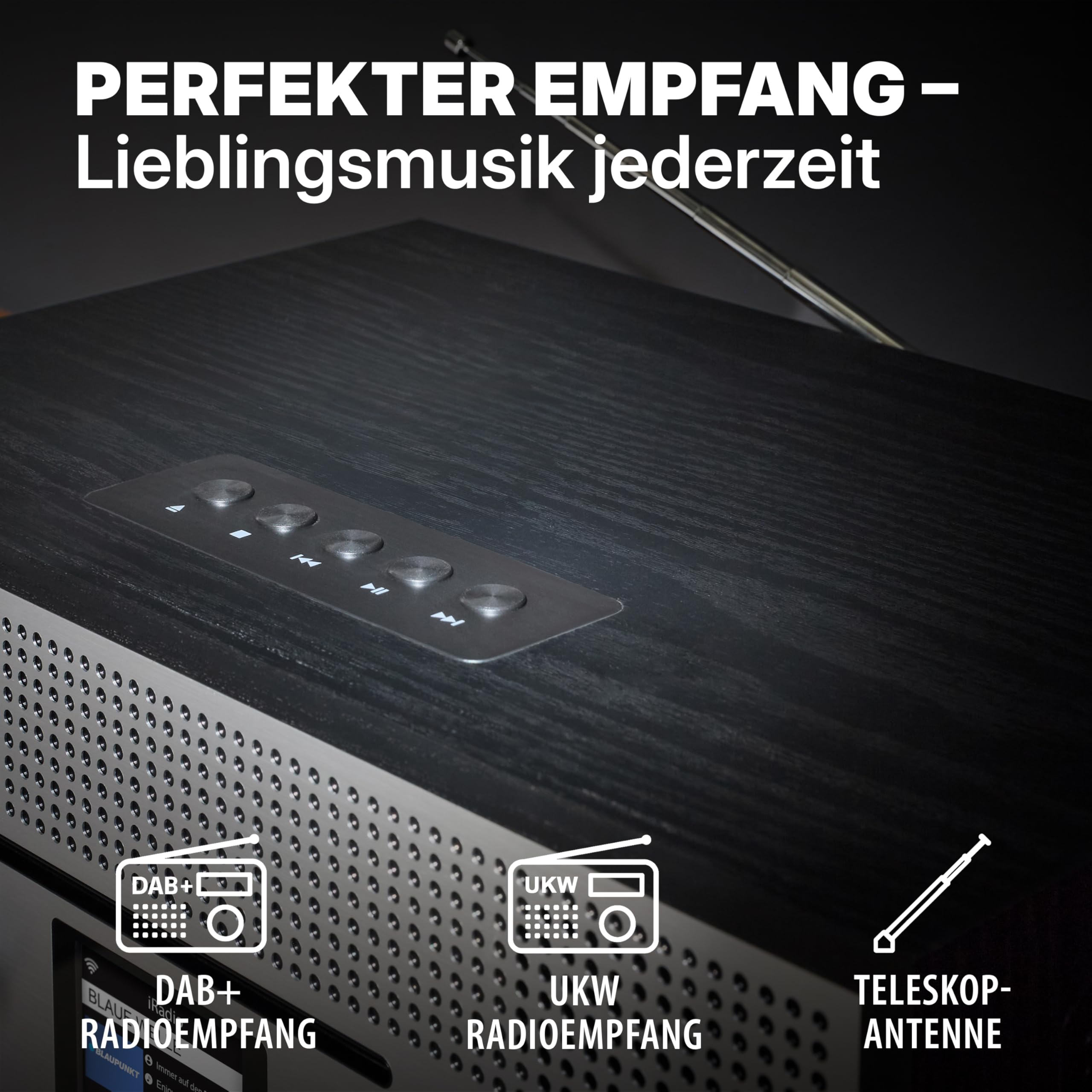 Blaupunkt Milano RXD 1900 schwarz, Internetradio mit CD Player, DAB+ Radio, Bluetooth Stereoanlage, WLAN Internetradio, UKW, Farbdisplay, Küchenradio im Retro Design