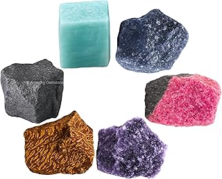 Amazing Gemstone Crystals for Quit Alcohol Manifestation, Set of 6 Amazonite, Blue Aventurine, Hematite, Rhodonite, Mariyam Jasper and Lepidolite Healing Crystals and Stones