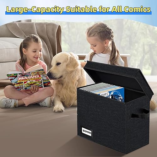 Miniatura 2 de Paquete de 2 cajas de almacenamiento de cómics, organizador protector de cómics de colección, 15.8 x 7.8 x 11.8 pulgadas, caja corta plegable para