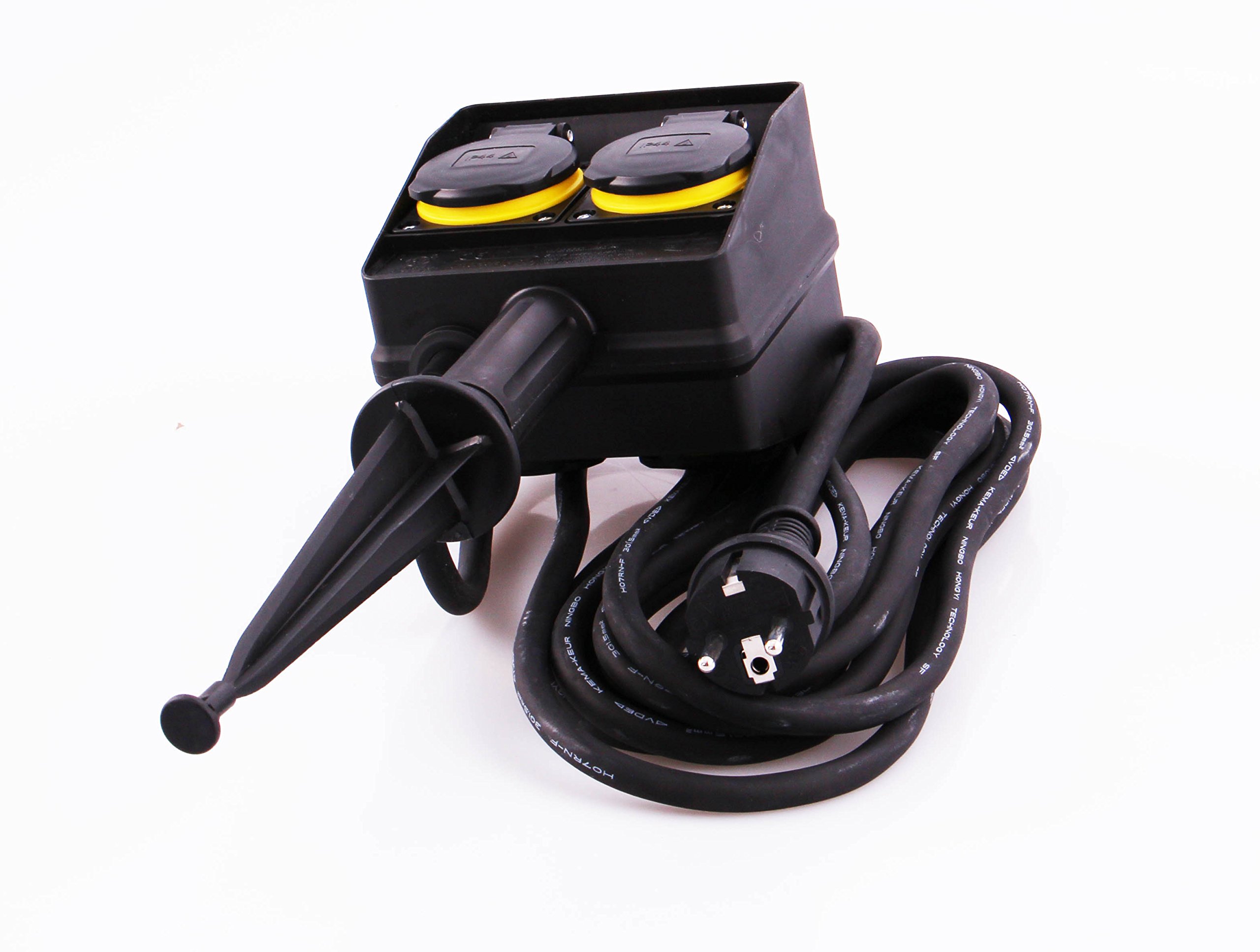 REV Tuinstopcontact, 2-voudig buitenstopcontact met timer, IP44, rubberen kabel van 1,4 m, met