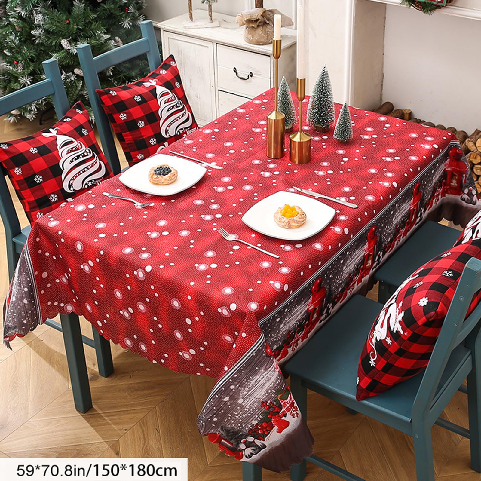 Mantel Rectangular De Navidad Con Diseño De Flores Navideñas Para Mesa De Navidad Con Estampado A Cuadros De Navidad, De Poliéster Mantel Para Invierno, Vacaciones, Navidad, Hogar, Fiesta, Decoración