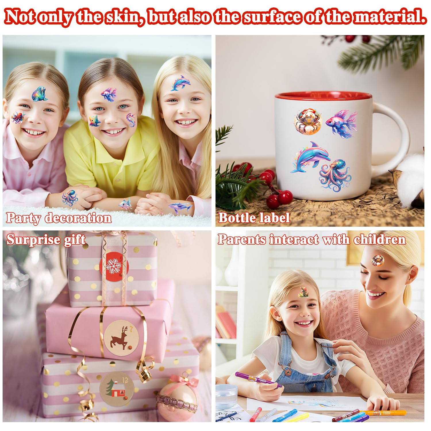 MOTIBACK Temporary Tattoos for Kids 10 Pcs Cartoon Sea Animals Tattoos for Kids Festival Party Stickers for Boys and Girls - Image 4