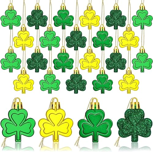 JULMELON Decoraciones del día de San Patricio 20 piezas de decoraciones de trébol adornos de trébol verde irlandés adornos de trébol de buena suerte