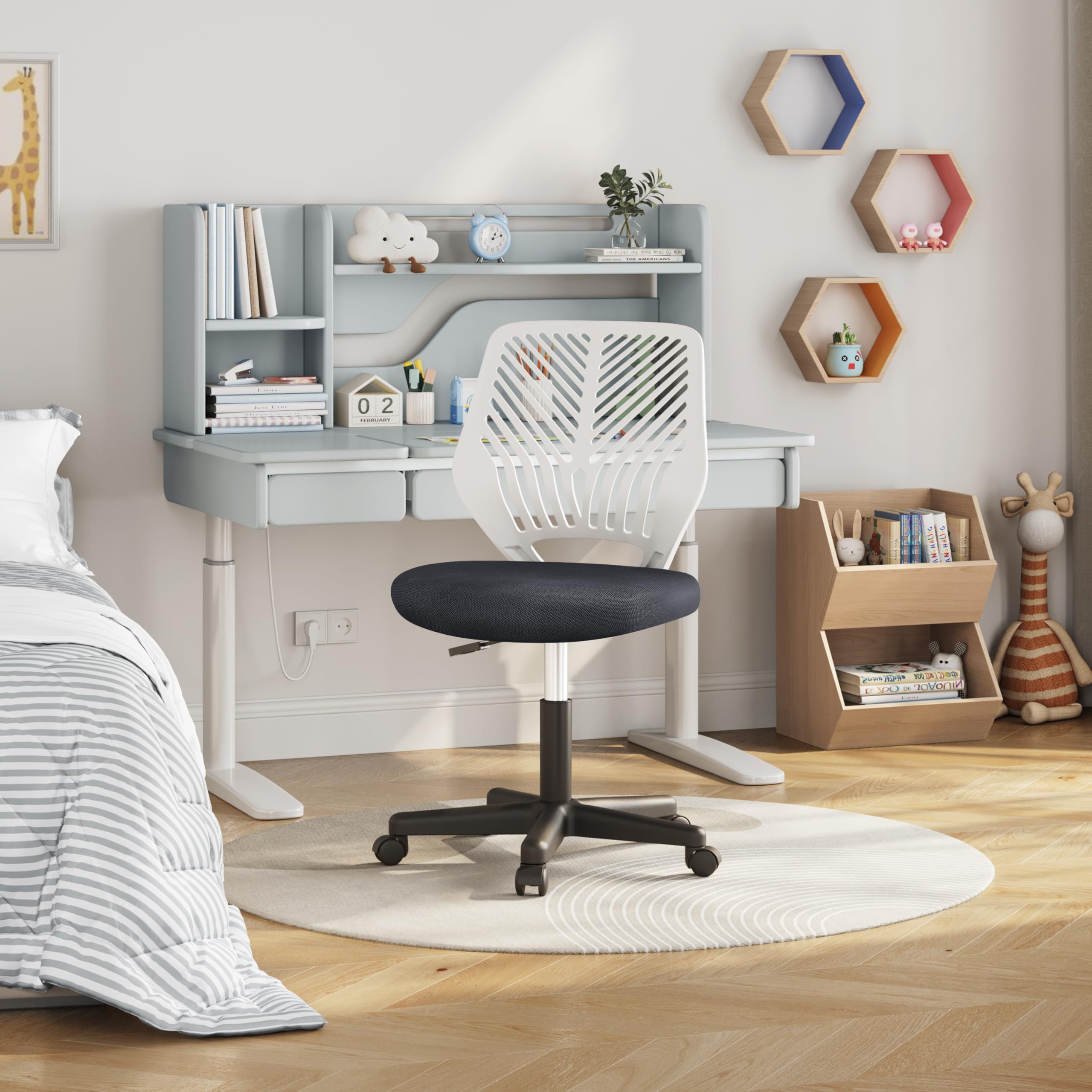 Yaheetech Sedia Ufficio Scrivania Senza Braccioli Girevole a Rotelle Ergonomica Portata 136 kg in Rete Traspirante Altezza Regolabile Grigio Scuro