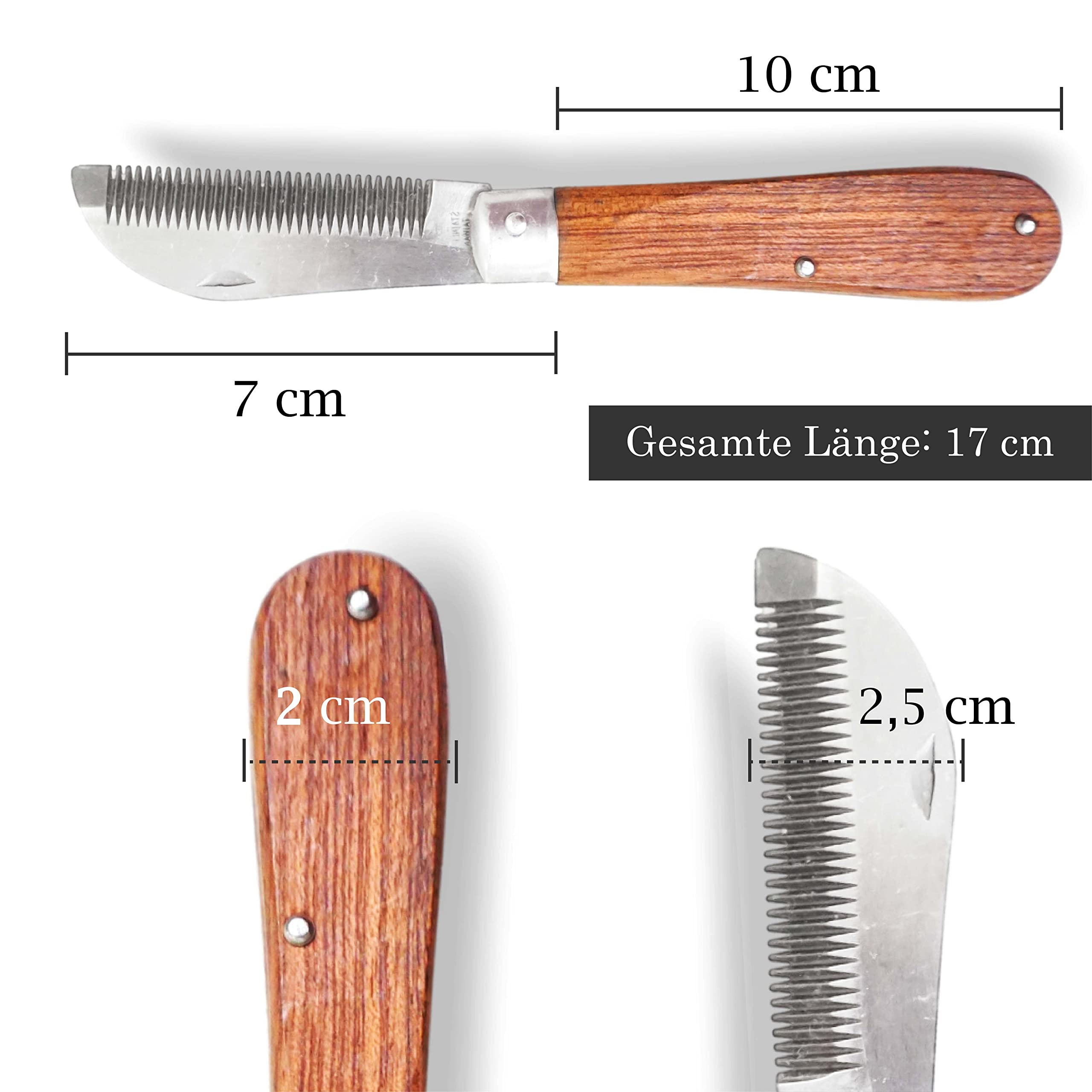 Cuchillo para crines de caballo, longitud de 18 cm, mango de madera resistente, plegable, acero inoxidable, mango de madera