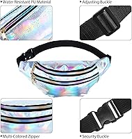 Vista 3 de Riñonera holográfica de 3 piezas para mujeres, hombres y niños, cintura deportiva de color metálico con bolsas y cinturón ajustable, paquete