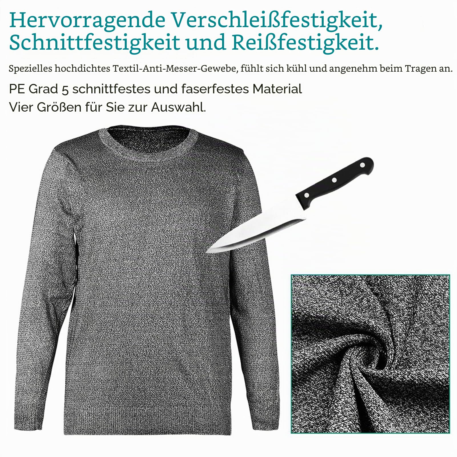 Schnittfest, Schutzstufe 5, Schnittschutz, Kleidung, Rundhalsausschnitt, Ausrüstung, Rundhalsausschnitt, Lange Ärmel, M (70 cm) (L)
