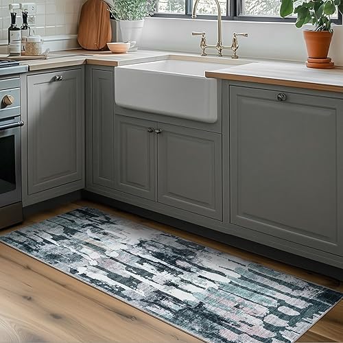 Vista 97 de jinchan Alfombra de pasillo de 2 x 6 pulgadas, lavable, moderna, abstracta, gris, con estampado múltiple, alfombra para interiores, contemporánea