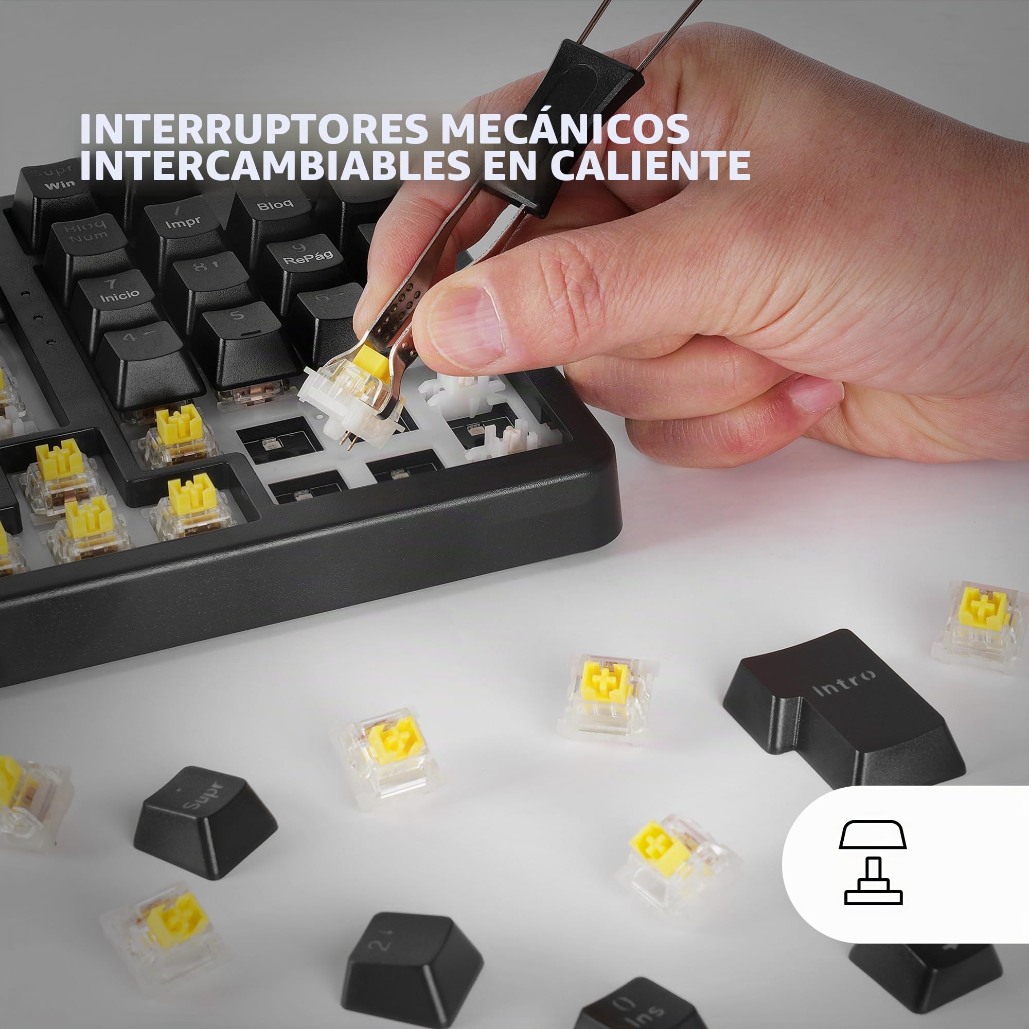 Mars Gaming MKPRO, Francés, Teclado Mecánico Gaming Completo, RGB Chroma, Switches Hot-Swap Mecánicos, Antighosting, Rueda de Control, Software, Multiplataforma, Switch Silent, Negro